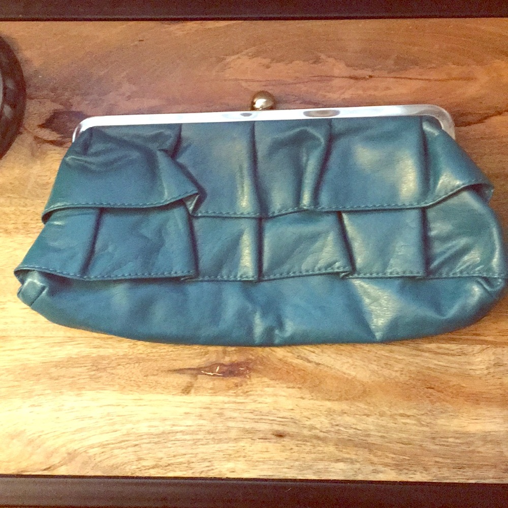 Candies teal Ruffle Clutch Handbag